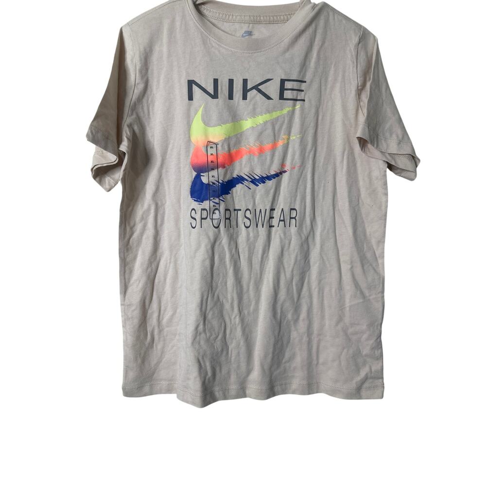 Nike Sportswear Shirt Boys XL Beige Swoosh Graphic Tee Log e